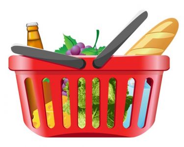 Shopping basket with groceries vectors