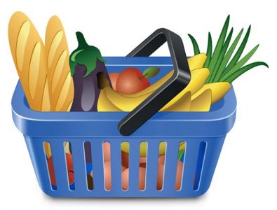 Shopping basket with groceries vectors