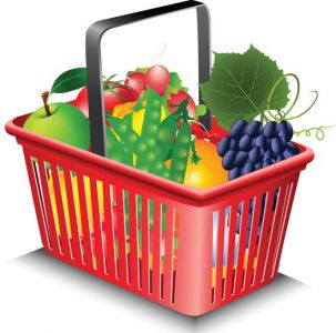 Shopping basket with groceries vectors