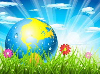 Spring landscapes with globe vectors