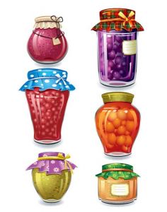 Traditional cans of fruit jam vectors