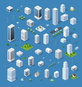 Isometric set 3D city