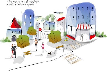 Urban landscape paintings vectors