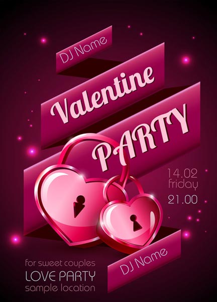 Valentine party disco poster vectors