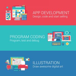 App development and program coding vector banners