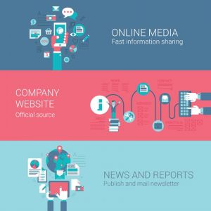 Online media with news and reports vector banners