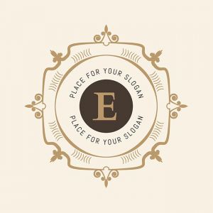 The letter E. Flourishes calligraphic monogram emblem template. Luxury elegant frame ornament line logo design vector illustration. Example designs for Cafe, Hotel, Heraldic, Restaurant, Boutique