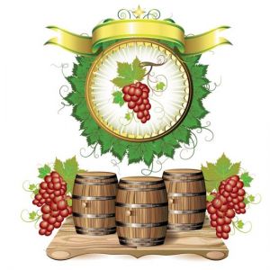 Wine barrels with purple grapes vectors