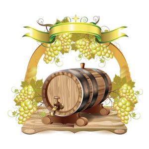 Wine barrels with white grapes vectors