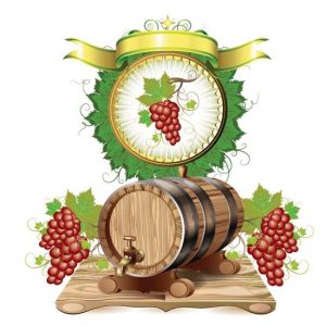 Wine barrels with purple grapes vectors