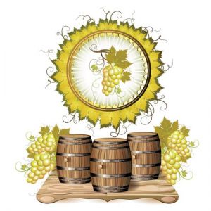 Wine barrels with white grapes vectors