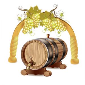 Wine barrels with white grapes vectors