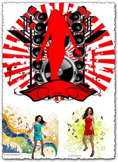 Dancing girls with interactive background vectors