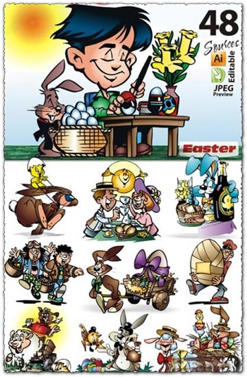 48 Easter cartoon character clip arts