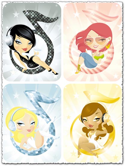 Girls listening music vectors