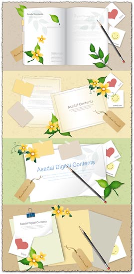 Paper books stickers and pencil vectors