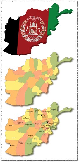 Afganistan map - 3d, administrative and major cities