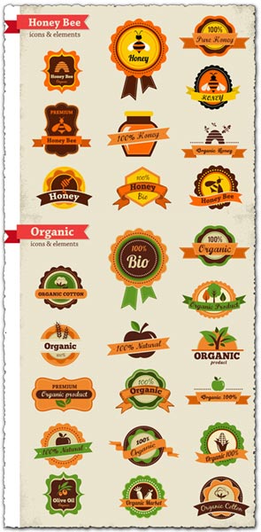 Organic food labels and tags vectors