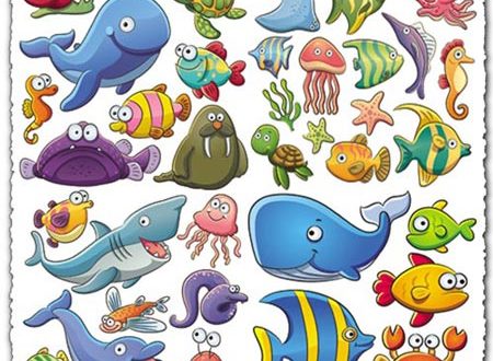 Marine life cartoon vectors