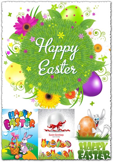 Easter cartoon vectors with eggs and rabbits