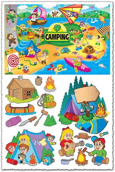 Summer camping vector illustrations