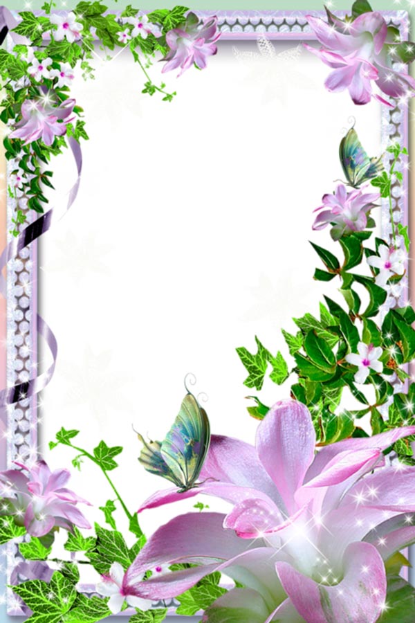 Floral photo frame with pearls transparent png