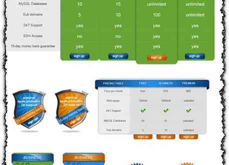 Pricing tables and shields for Photoshop