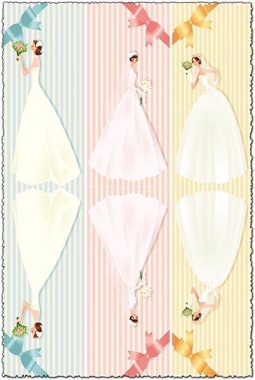 Wedding bride card with colored vector bows