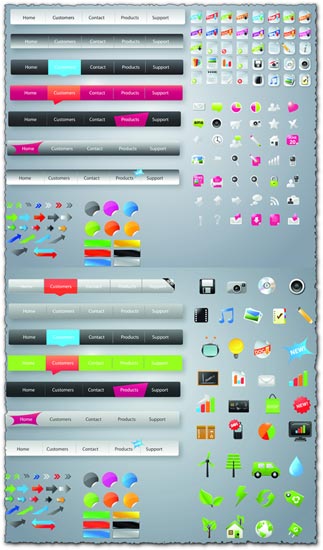 Headers buttons and icons for webdesigners