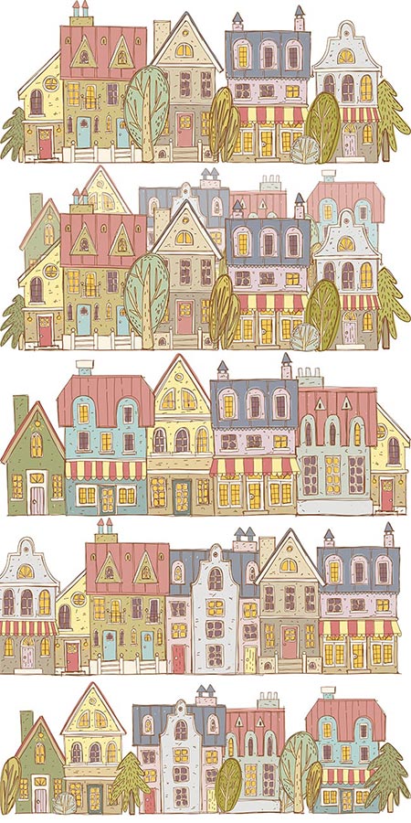 Hand drawn houses and trees vectors