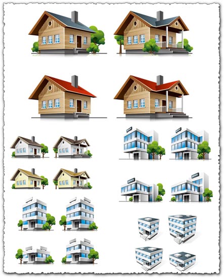 3D houses and office buildings vectors