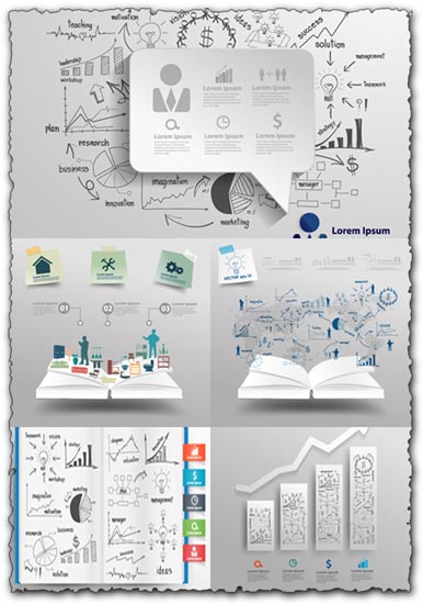 3D paper charts and graphs vectors