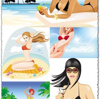 Hot beach girls vectors