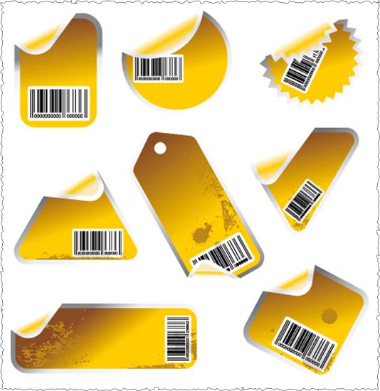 Yellow stickers vectors with bar codes