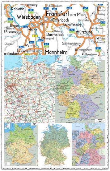 Administrative, physical and relief map of Germany
