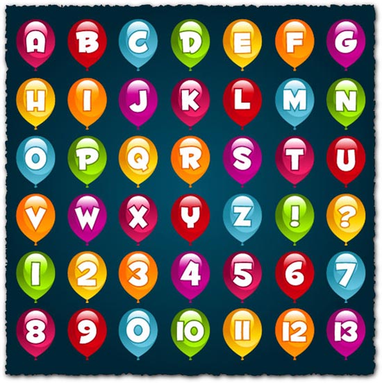 Alphabet letters in colored balloons vectors