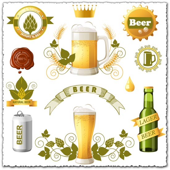 Beer bottles, cans and mugs vectors Beer bottles, cans and mugs vectors