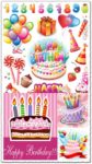 Birthday cakes and balloons vectors