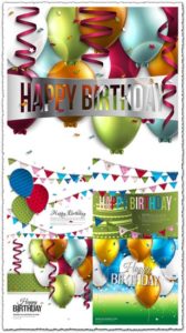 Birthday colored balloons vector cards
