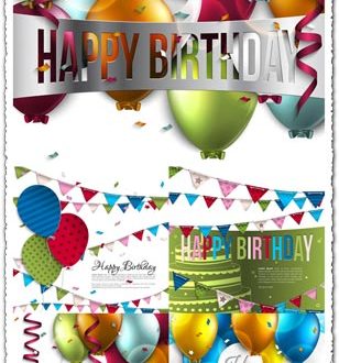 Birthday colored balloons vector cards