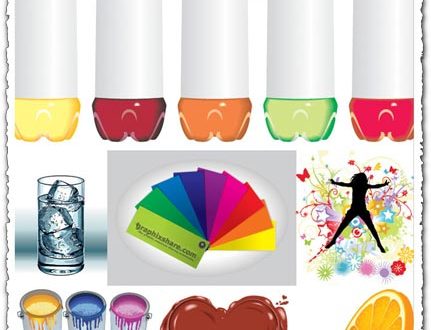 Glass, ice cubes and bottles shapes vector