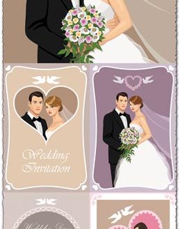 Bride and groom wedding invitation vectors