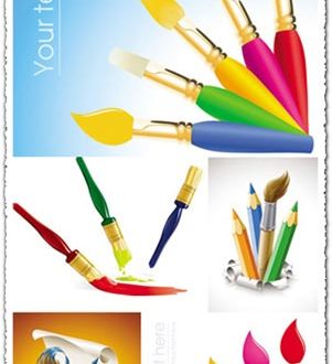 Brushes and crayons vectors design