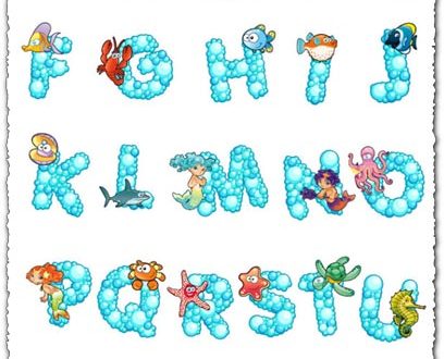 Bubble alphabet with sea animals vectors