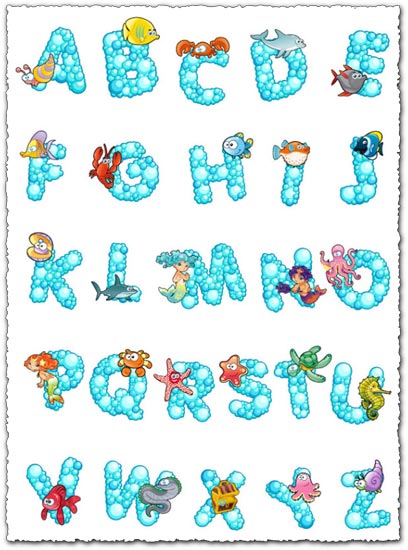 Bubble alphabet with sea animals vectors