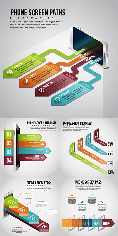 Business charts on phone screen vectors