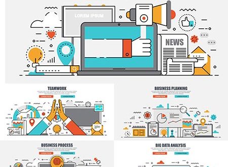 Business flat line vector sketches