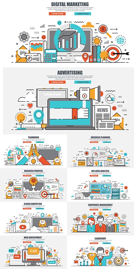Business flat line vector sketches Business flat line vector sketches