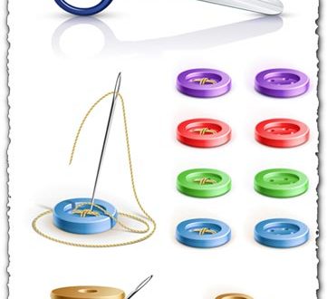 Buttons with needle, scissor and coil vector