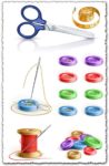 Buttons with needle, scissor and coil vector